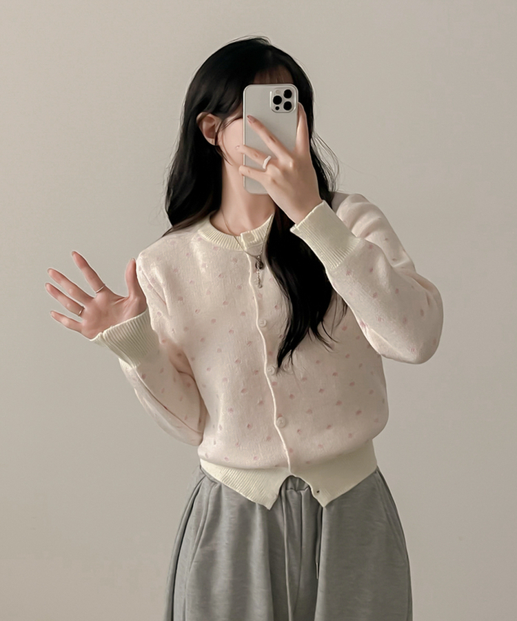 솝라운드 도트 니트 가디건 크림