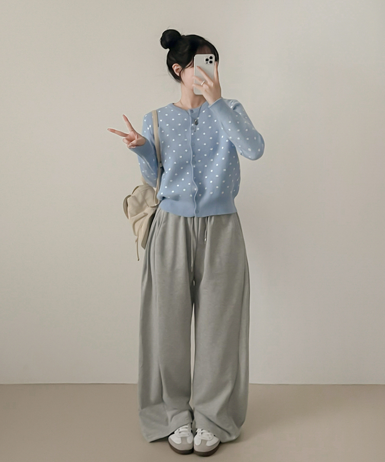 솝라운드 도트 니트 가디건 소라