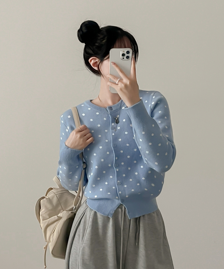솝라운드 도트 니트 가디건 소라