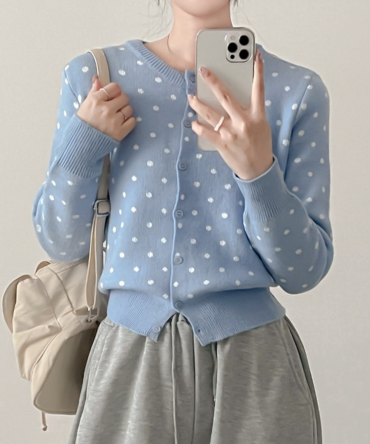 솝라운드 도트 니트 가디건 소라