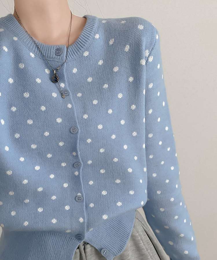 솝라운드 도트 니트 가디건 소라
