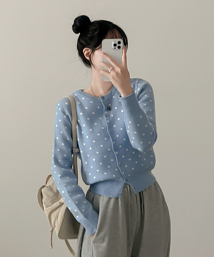 솝라운드 도트 니트 가디건 소라