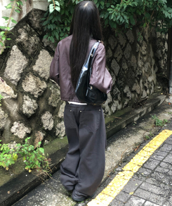 レザーレオパードショルダーバッグ BLACK