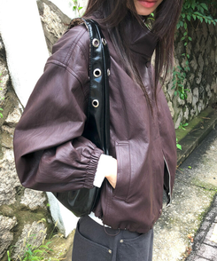 レザーレオパードショルダーバッグ BLACK