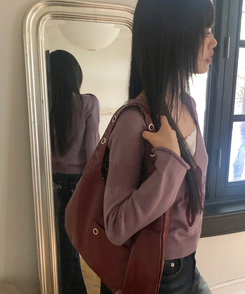 レザーレオパードショルダーバッグ BURGUNDY