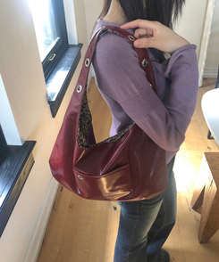 レザーレオパードショルダーバッグ BURGUNDY