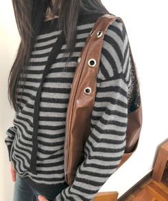 レザーレオパードショルダーバッグ BROWN