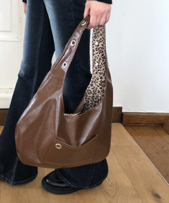 レザーレオパードショルダーバッグ BROWN