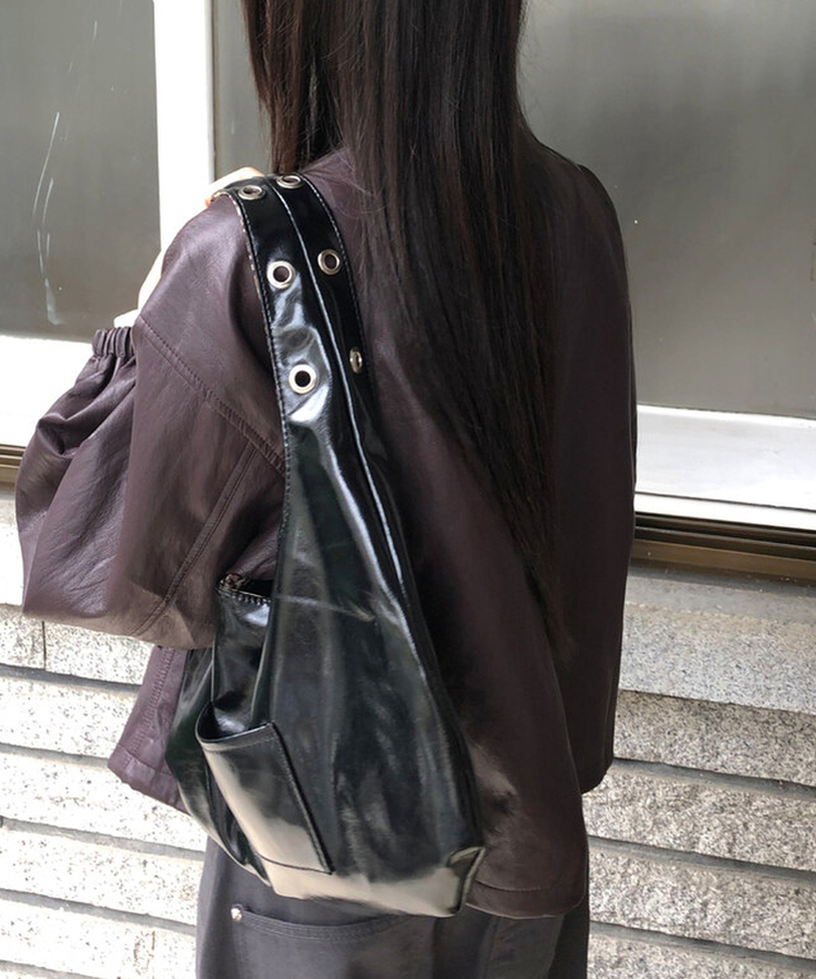 レザーレオパードショルダーバッグ BLACK