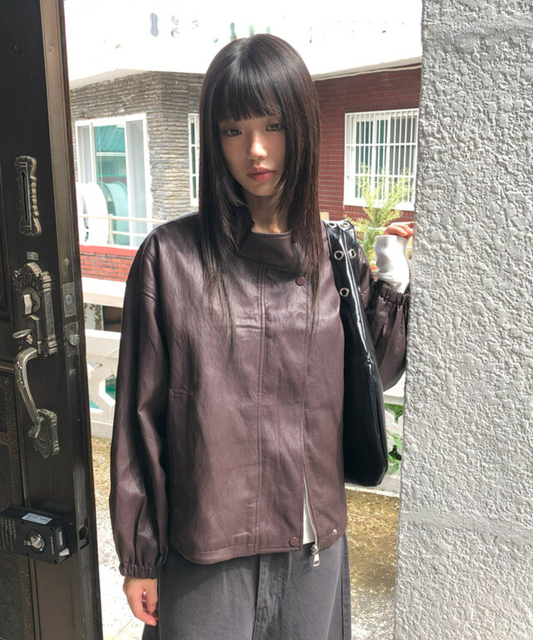 レザーレオパードショルダーバッグ BLACK