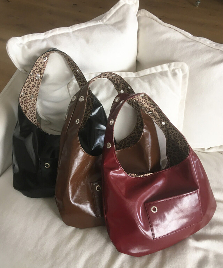 レザーレオパードショルダーバッグ