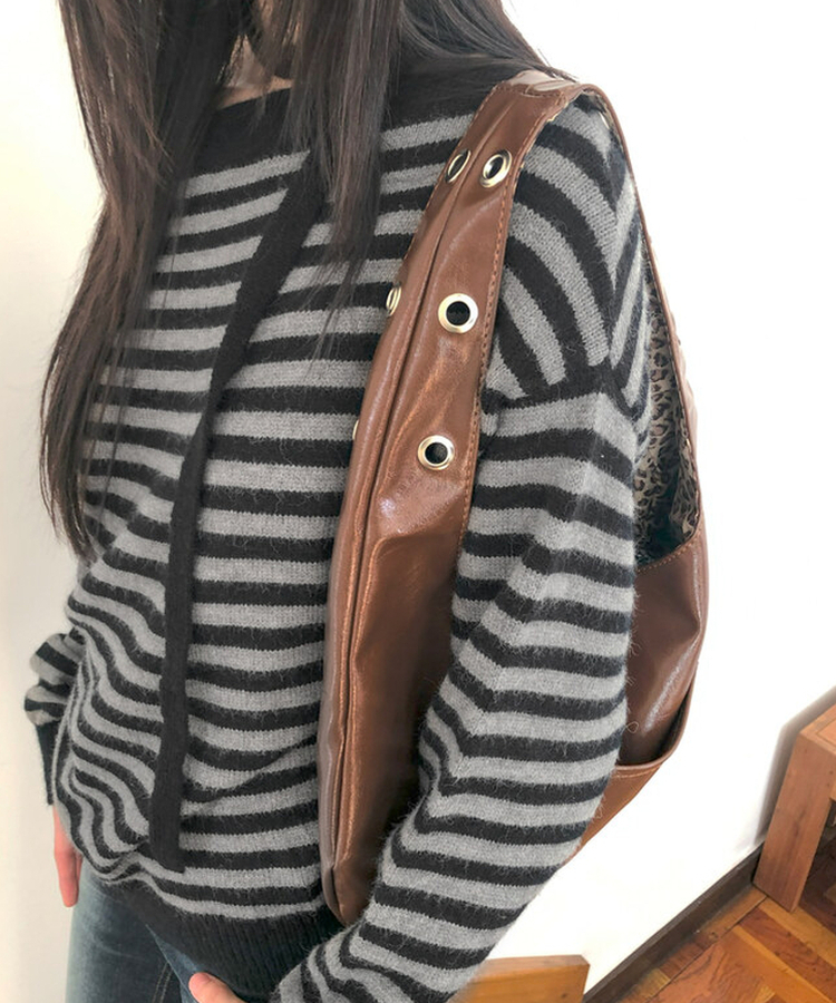 レザーレオパードショルダーバッグ BROWN