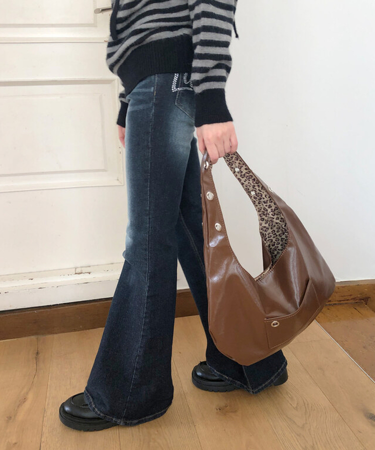 レザーレオパードショルダーバッグ BROWN