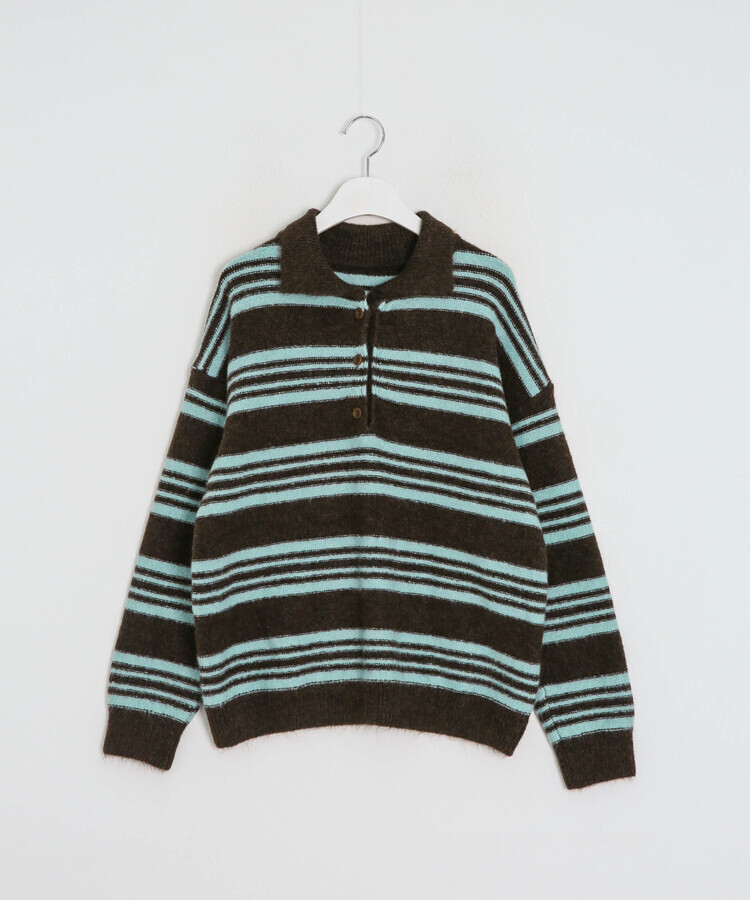 ストライプシャギーニット