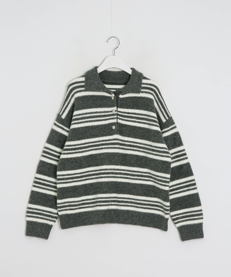 ストライプシャギーニット