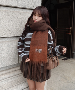 ストライプシャギーニット BROWN