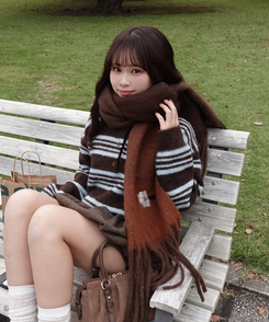 ストライプシャギーニット BROWN