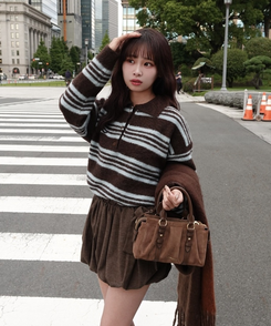 ストライプシャギーニット BROWN