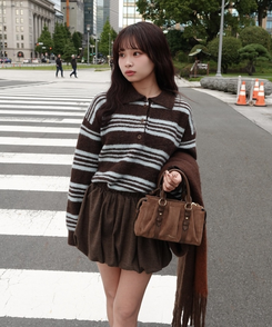 ストライプシャギーニット BROWN