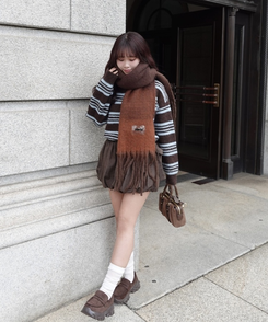 ストライプシャギーニット BROWN