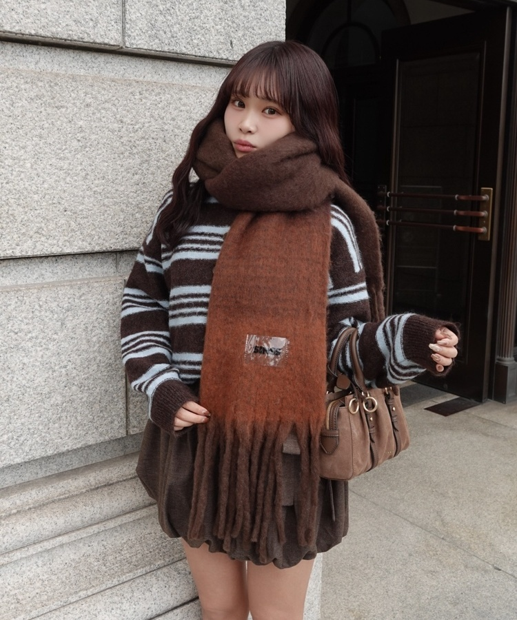 ストライプシャギーニット BROWN