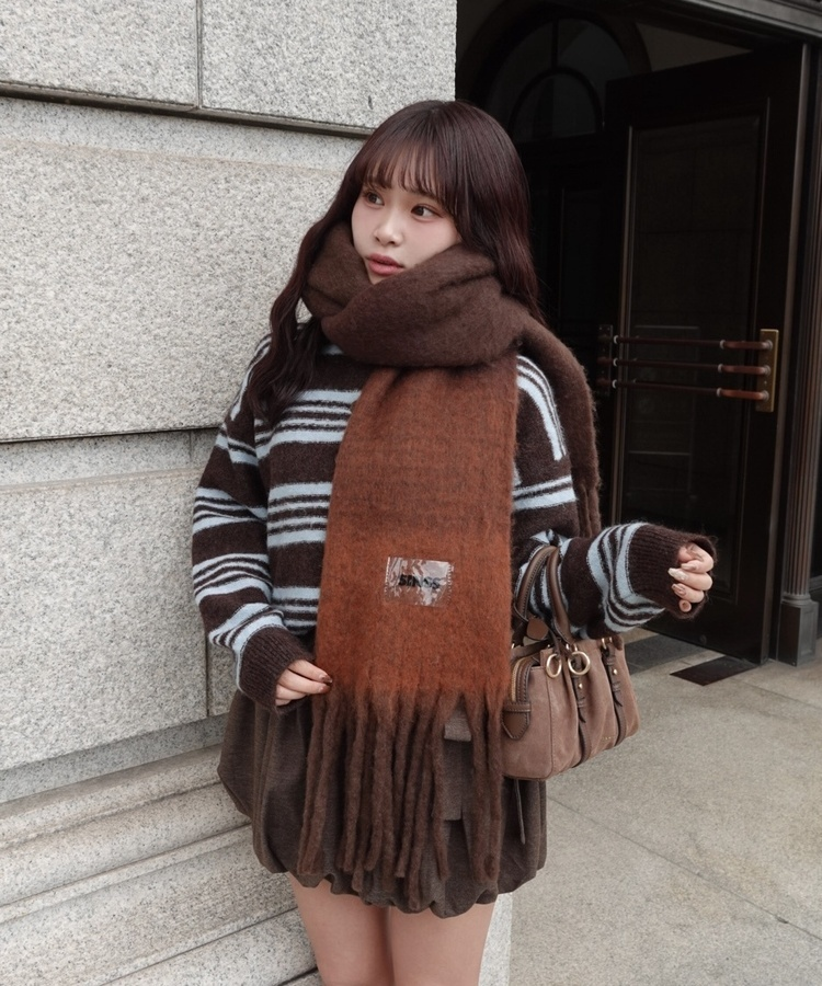 ストライプシャギーニット BROWN