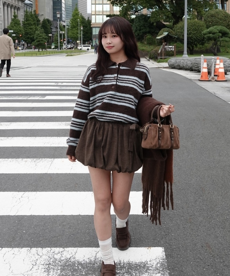 ストライプシャギーニット BROWN