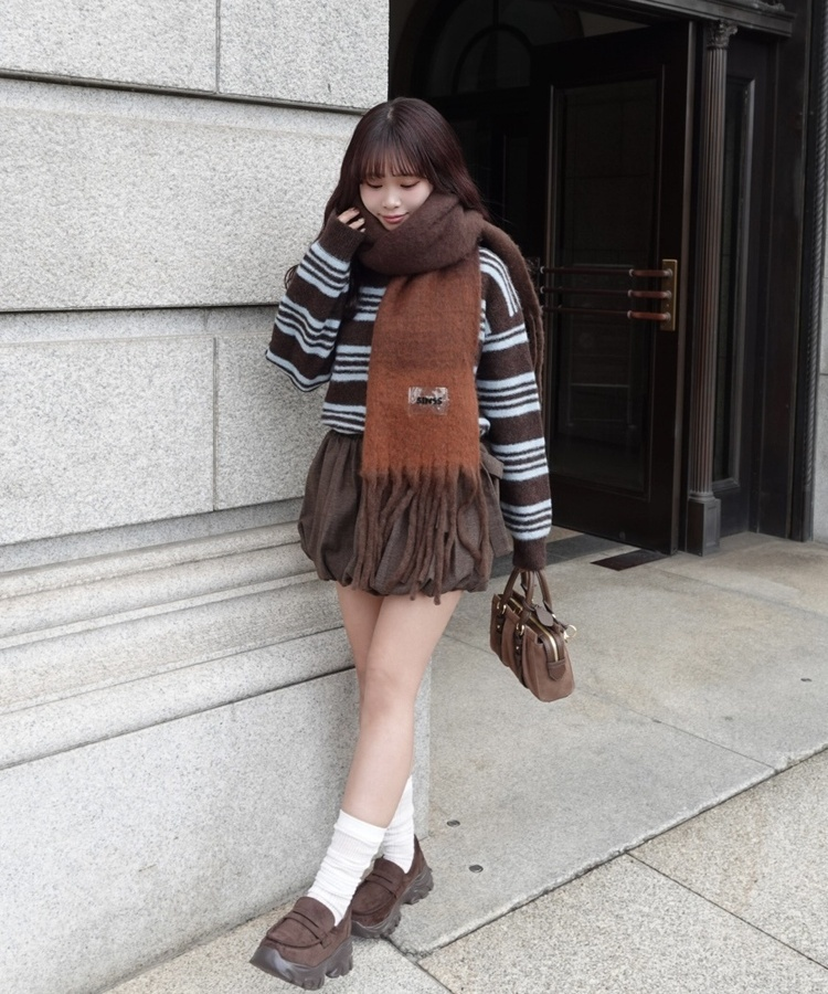 ストライプシャギーニット BROWN