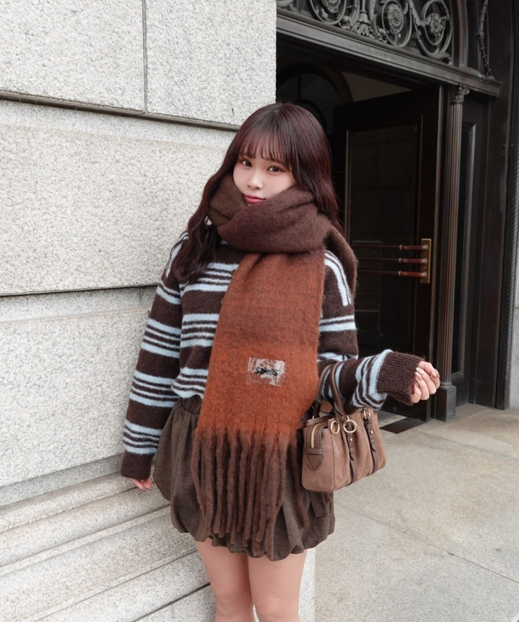 ストライプシャギーニット BROWN