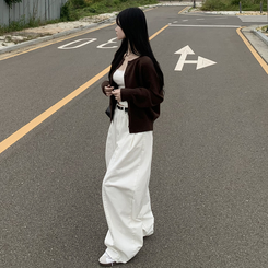 라운드 세미크롭 가을 겨울 니트가디건 빅사이즈 딥브라운