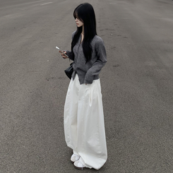 라운드 세미크롭 가을 겨울 니트가디건 빅사이즈 그레이