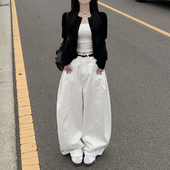 라운드 세미크롭 가을 겨울 니트가디건 빅사이즈 블랙