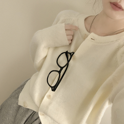 라운드 세미크롭 가을 겨울 니트가디건 빅사이즈 화이트