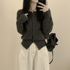 라운드 세미크롭 가을 겨울 니트가디건 빅사이즈 차콜