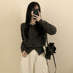 라운드 세미크롭 가을 겨울 니트가디건 빅사이즈 차콜