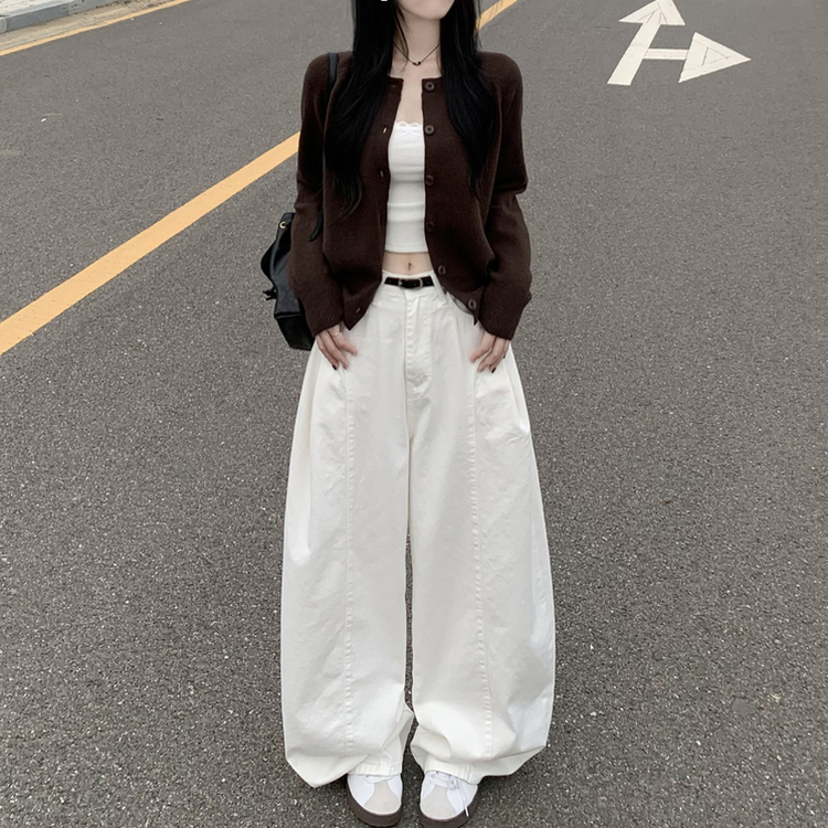 라운드 세미크롭 가을 겨울 니트가디건 빅사이즈 딥브라운