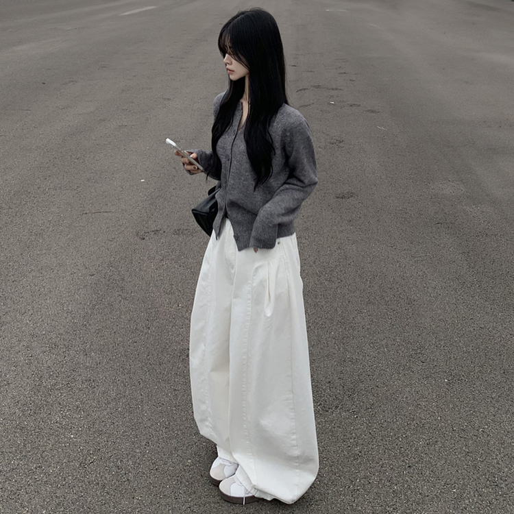 라운드 세미크롭 가을 겨울 니트가디건 빅사이즈 그레이