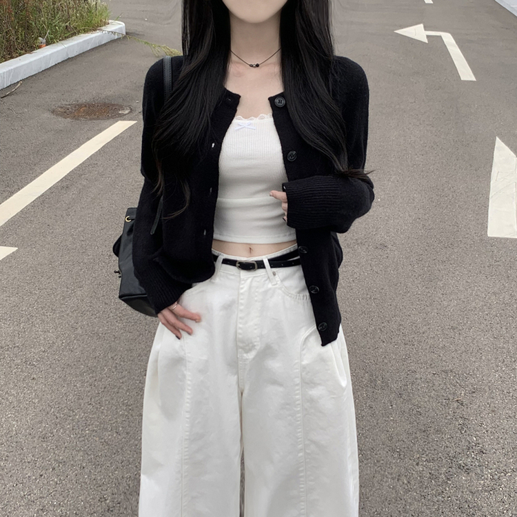 라운드 세미크롭 가을 겨울 니트가디건 빅사이즈 블랙