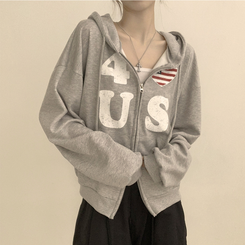 アメリカレタリングフードジップアップ(7color) GREY