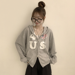 アメリカレタリングフードジップアップ(7color) GREY