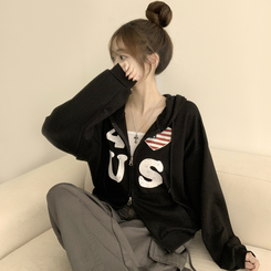 アメリカレタリングフードジップアップ(7color) BLACK