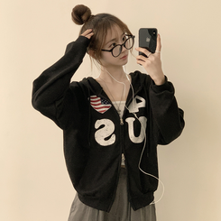 アメリカレタリングフードジップアップ(7color) BLACK
