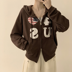 アメリカレタリングフードジップアップ(7color) BROWN