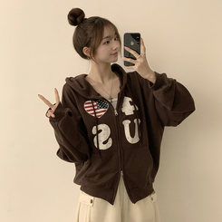アメリカレタリングフードジップアップ(7color) BROWN