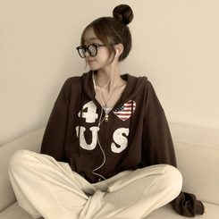 アメリカレタリングフードジップアップ(7color) BROWN