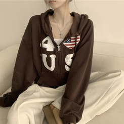 アメリカレタリングフードジップアップ(7color) BROWN