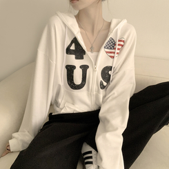 アメリカレタリングフードジップアップ(7color) IVORY