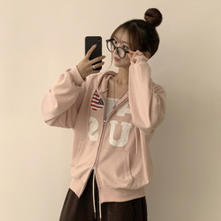 アメリカレタリングフードジップアップ(7color) PINK