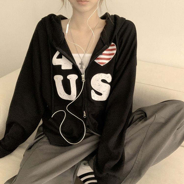 アメリカレタリングフードジップアップ(7color) BLACK