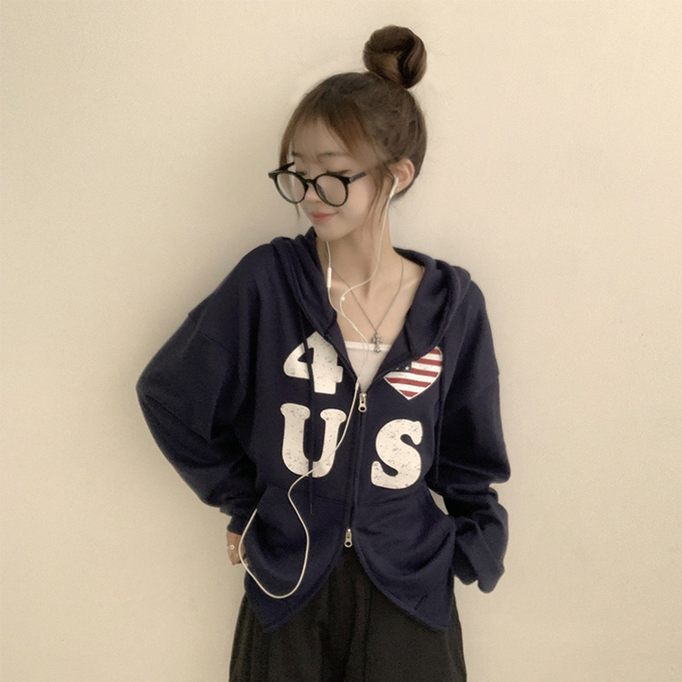 アメリカレタリングフードジップアップ(7color) NAVY